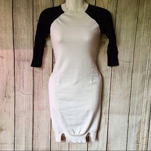 Knit Sleeve Sweater Dress - Black and white